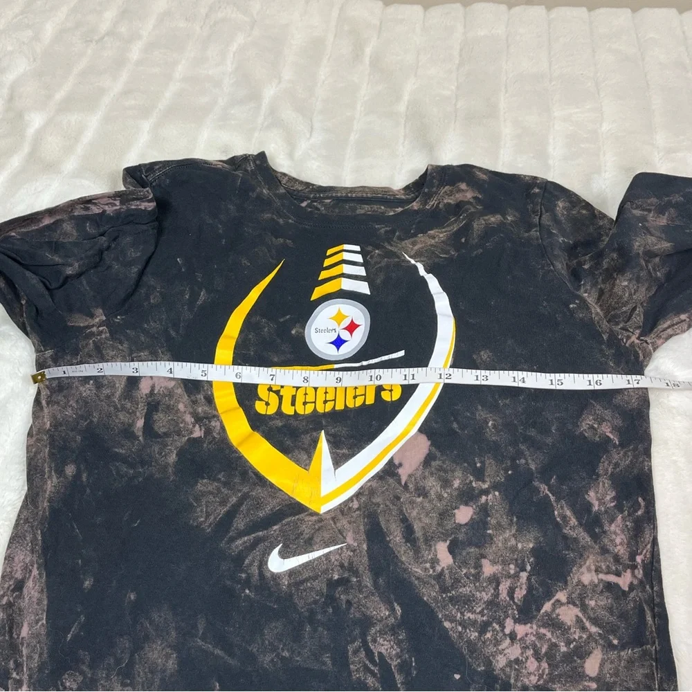 NFL Nike Boys Kid XL Long Sleeve Pittsburgh Steelers Bleach Dye Fall Upcycle Tee